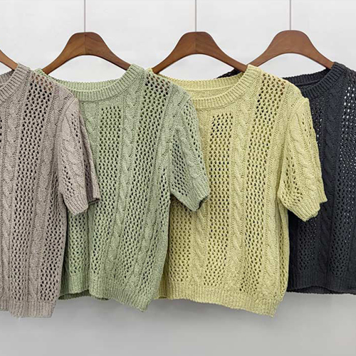 DJJ-1099  여성 4컬러 시스루 꽈배기 반팔 니트 